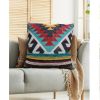 24 x 24 Square Handwoven Cotton Dhurrie Accent Throw Pillow; Aztec Kilim Pattern; Tassels; Multicolor; DunaWest