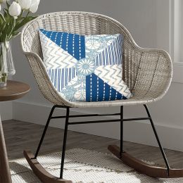 18 x 18 Square Accent Pillow; Geometric Pattern; Soft Cotton Cover; Polyester Filler; Blue; White; DunaWest