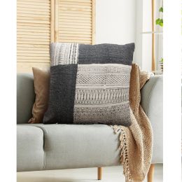 Dae 24 x 24 Square Handwoven Accent Throw Pillow; Cotton Dhurrie; Classic Kilim Pattern; Gray; Off White; DunaWest