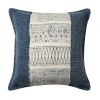 18 x 18 Square Handwoven Accent Throw Pillow; Polycotton Dhurrie; Kilim Pattern; White; Blue; DunaWest