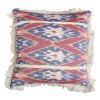 18 x 18 Handcrafted Square Cotton Accent Throw Pillow; Floral Ikat Dyed Pattern; Fringe Accent; Multicolor; DunaWest