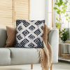 18 x 18 Handcrafted Square Jacquard Soft Cotton Accent Throw Pillow; Diamond Pattern; White; Black; DunaWest