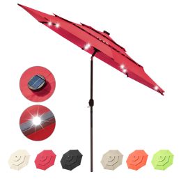 11Ft 3-Tiers 40LEDS Patio Umbrella Red