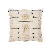 18 x 18 Square Cotton Accent Throw Pillow; Trimmed Shaggy Fringe Accents; Beige; Black; DunaWest