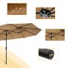 15x9ft Large Double-Sided Rectangular Outdoor Steel Twin Patio Market Umbrella w/Crank-Taupe YK