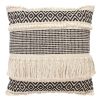 18 x 18 Fringed Square Cotton Boho Style Accent Throw Pillow; Diamond Pattern; Black; White; DunaWest