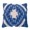 18 X 18 Handcrafted Shaggy Soft Cotton Accent Throw Pillow; Southwest Aztec Pattern; Blue and White; DunaWest