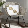 18 x 18 Square Accent Pillow; Soft Cotton Cover; Printed Lotus Flower; Polyester Filler; Gold; White; DunaWest