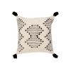 18 x 18 Square Cotton Accent Throw Pillow; Abstract Line Art; Bohemian Style Tassels; White; Black; DunaWest