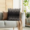 18 x 18 Jacquard Square Decorative Cotton Accent Throw Pillow with Aztec Tribal Boho Pattern; Black; White; DunaWest