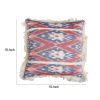 18 x 18 Handcrafted Square Cotton Accent Throw Pillow; Floral Ikat Dyed Pattern; Fringe Accent; Multicolor; DunaWest