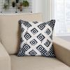 18 x 18 Handcrafted Square Jacquard Soft Cotton Accent Throw Pillow; Diamond Pattern; White; Black; DunaWest