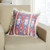 18 x 18 Handcrafted Square Cotton Accent Throw Pillow; Floral Ikat Dyed Pattern; Fringe Accent; Multicolor; DunaWest