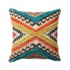 18 x 18 Square Cotton Accent Throw Pillow; Aztec Tribal Inspired Pattern; Trimmed Fringes; Multicolor; DunaWest