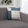 Dae 24 x 24 Square Handwoven Cotton Accent Throw Pillow; Classic Simple Kilim Pattern; Blue; Off White; DunaWest