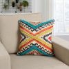 18 x 18 Square Cotton Accent Throw Pillow; Aztec Tribal Inspired Pattern; Trimmed Fringes; Multicolor; DunaWest