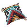 24 x 24 Square Handwoven Cotton Dhurrie Accent Throw Pillow; Aztec Kilim Pattern; Tassels; Multicolor; DunaWest