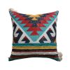 24 x 24 Square Handwoven Cotton Dhurrie Accent Throw Pillow; Aztec Kilim Pattern; Tassels; Multicolor; DunaWest