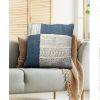 Dae 24 x 24 Square Handwoven Cotton Accent Throw Pillow; Classic Simple Kilim Pattern; Blue; Off White; DunaWest