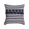 18 x 18 Handwoven Square Cotton Accent Throw Pillow; Classic Striped Pattern; Textured; White; Blue; DunaWest