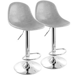 Elama 2 Piece Adjustable Distressed Faux Leather Bucket Bar Stools in Gray with Chrome Base